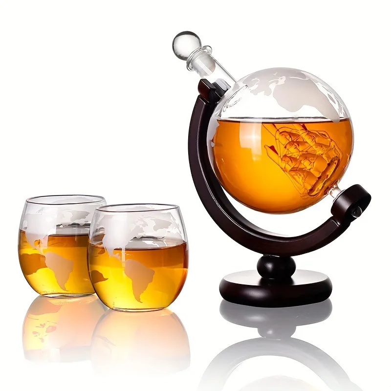 Decanter Globe Set - 850mlウイスキーグローブデカンタセット、エッチング加工されたグローブグラス2個付き - リキュール、スコッチ、バーボン、ウォッカ用、男性へのギフト、バーキッチンツール