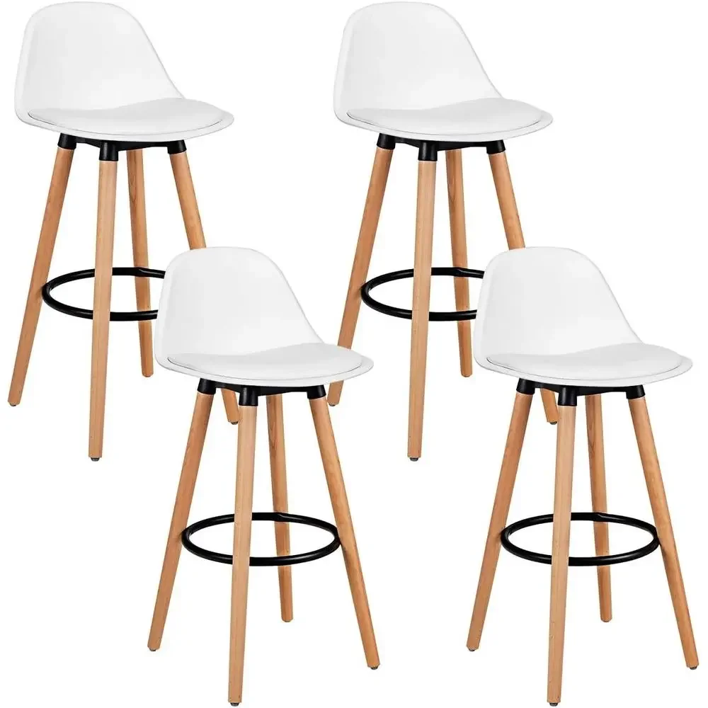 Home Bar Stools - PUレザーシート付きバースツール4脚セット、高さ調節可能、湾曲した背もたれ、家庭用およびダイニングホール用（ホワイト）