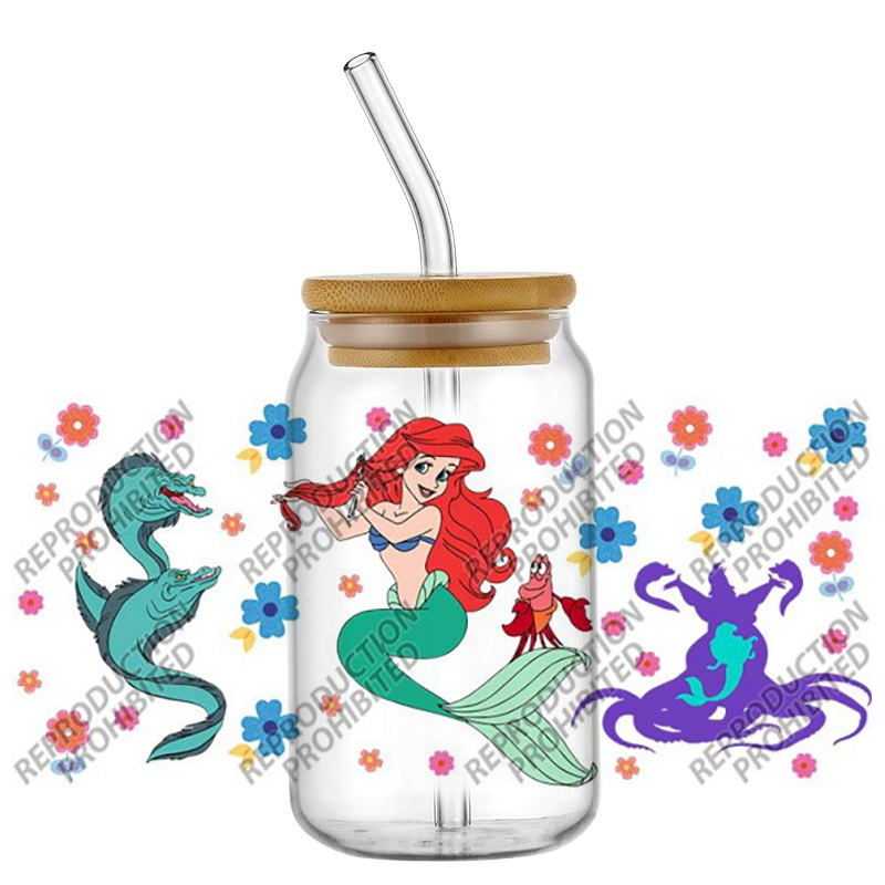 Old Fashioned Glass - 人気のレトロ漫画人魚姫アリエル有名16オンスUV DTF 3D転写ステッカーデカールガラス缶カップ用クリエイティブクラフトDIY