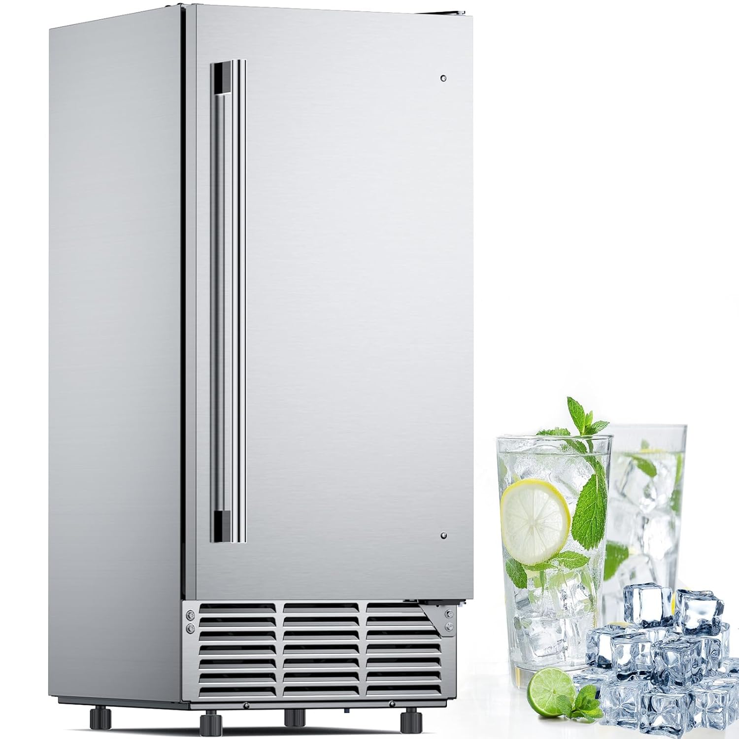 Home Bar And Counter - ETL承認済み業務用アンダーカウンター製氷機 100ポンド/日、30ポンド容器付き、幅15インチの自立型ビルトイン製氷機、家庭/バー/レストラン用セルフクリーニング機能付きアンダーカウンター製氷機、シルバー
