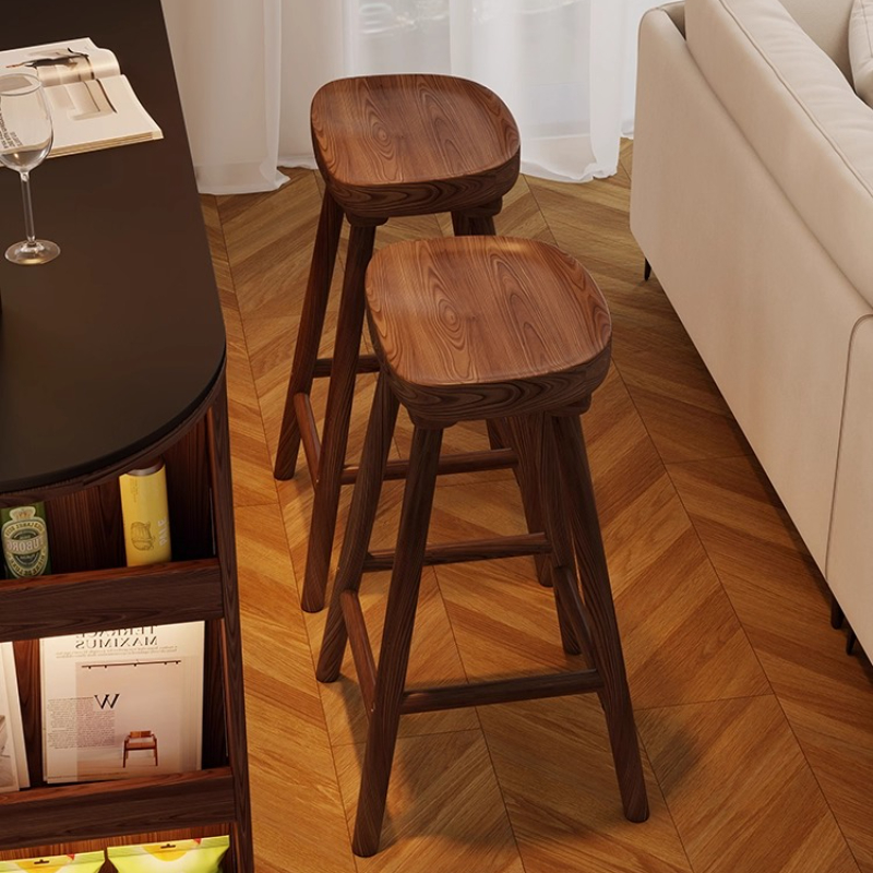 Home Bar Seating - 無垢材の曲線バースツール、ハイダイニングアイランドカウンターチェア、ホームカフェバー、スタイリッシュなフロントデスク、レセプションバーの座席に