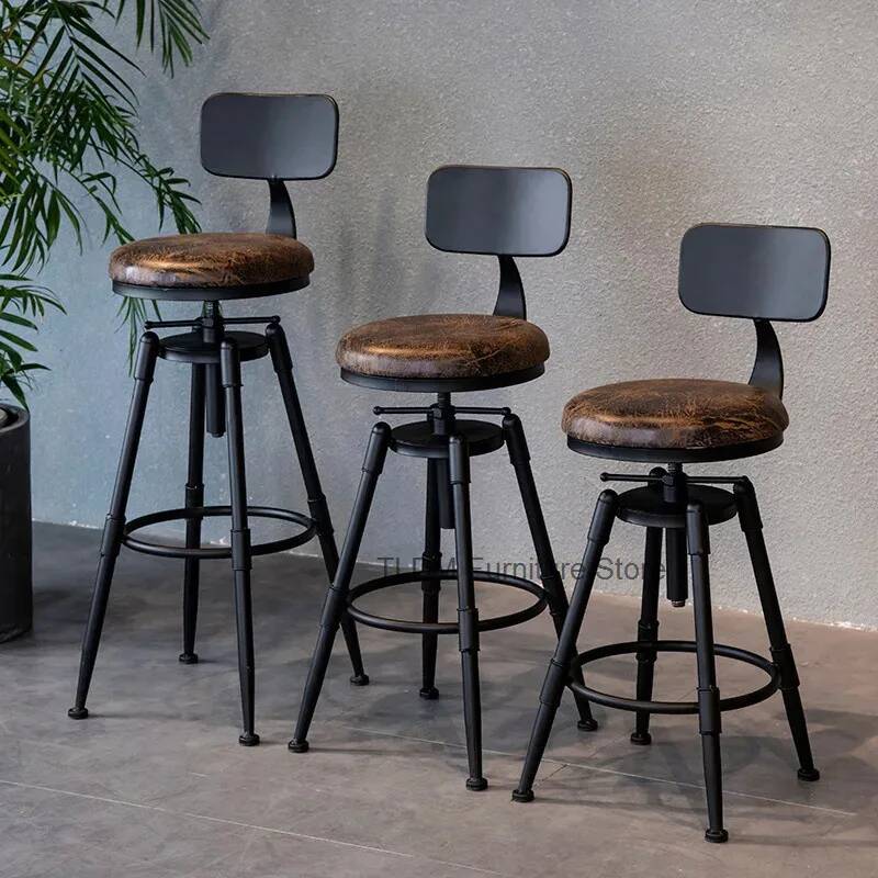 Home Bar Seating - レトロアイアンバーチェアカウンタースツール回転昇降調節可能な座面高さ70-90センチスツールモダンなミニマリスト背もたれ家具