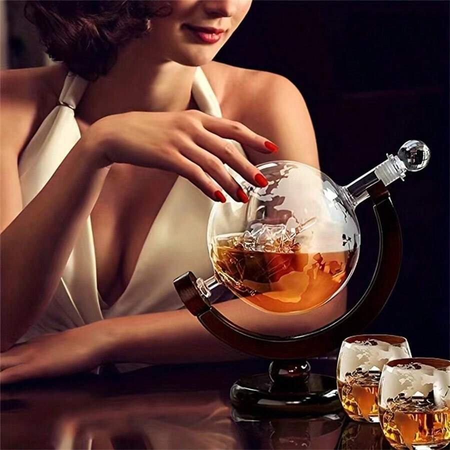 Decanter Globe Set - 1個/3個セットの地球儀型デカンタ、ウイスキーグローブデカンタ、アルコールデカンタ、クリスタルウイスキーデカンタ、ガラスワインデカンタ