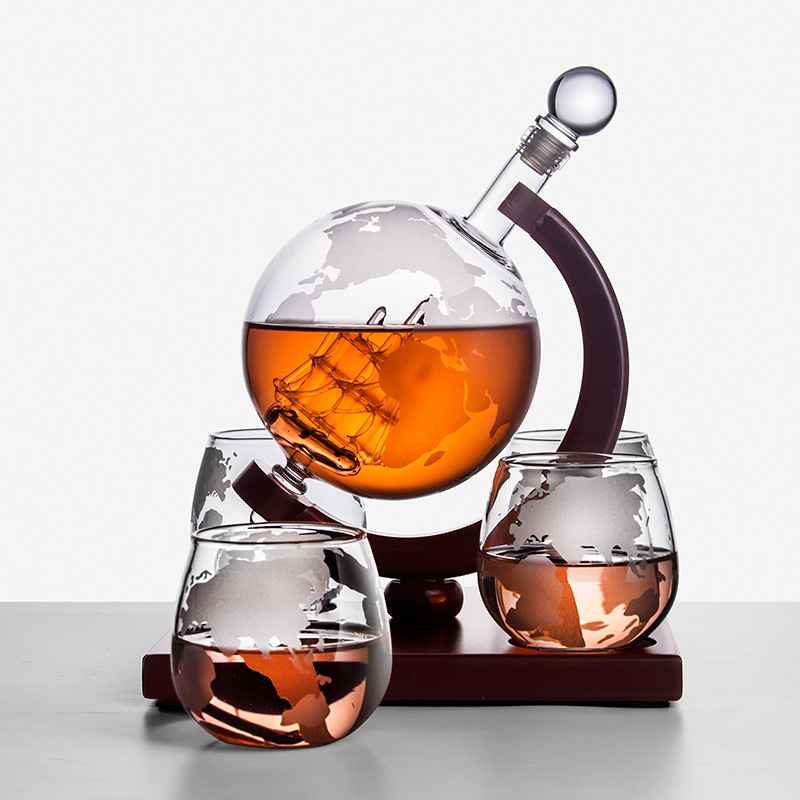 Decanter Globe Set - クリエイティブなガラス製ワインボトルデッキ,カボチャ,シャンパン,ビール,カリフ,住宅用,デカンター,コーヒーカップ,木製スタンドセット
