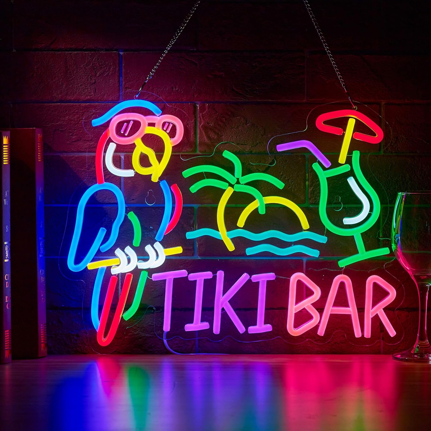 Home Bar Signs - ティキバーパロットパームツリーネオンサインビジネスアートウォールライトUSB LEDネオンライトレストランビールクラブパーティーベッドルームデコレーション用