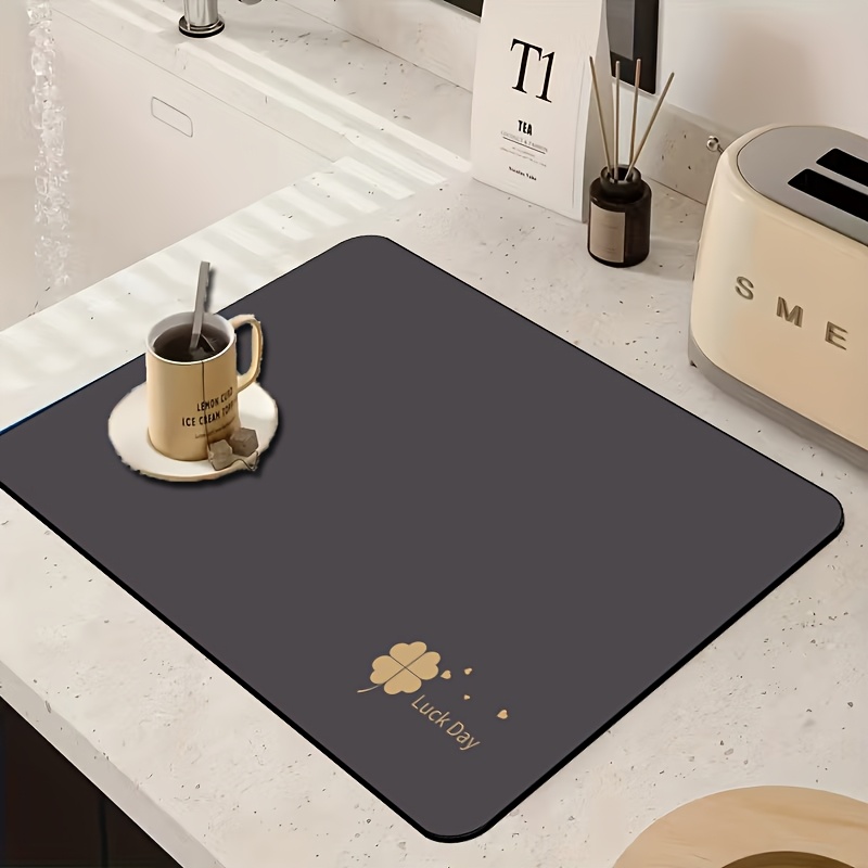 Home Bar And Counter - ダークグレークローバーラックディッシュドライニングマット吸水速乾洗えるパッドキッチンカウンターコーヒーバー家庭用