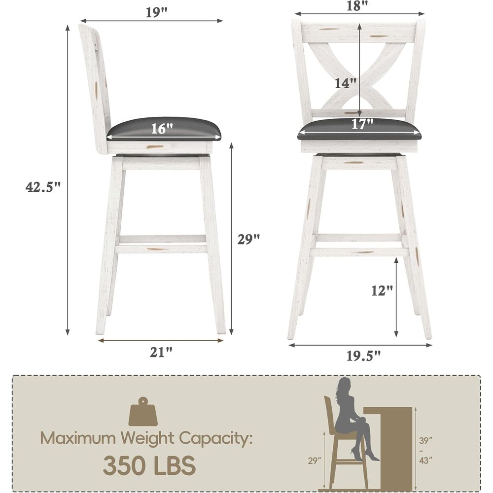 回転式バースツール2脚セット、背もたれ付き29インチバーチェ - Home Bar Stools のレビューと価格