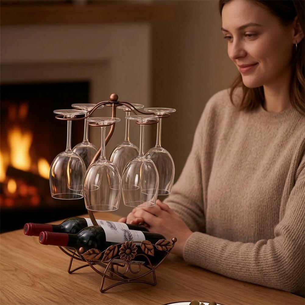 滑り止めワインラック素朴な2段アイアンワイングラスラックボト - Home Bar Stand のレビューと価格