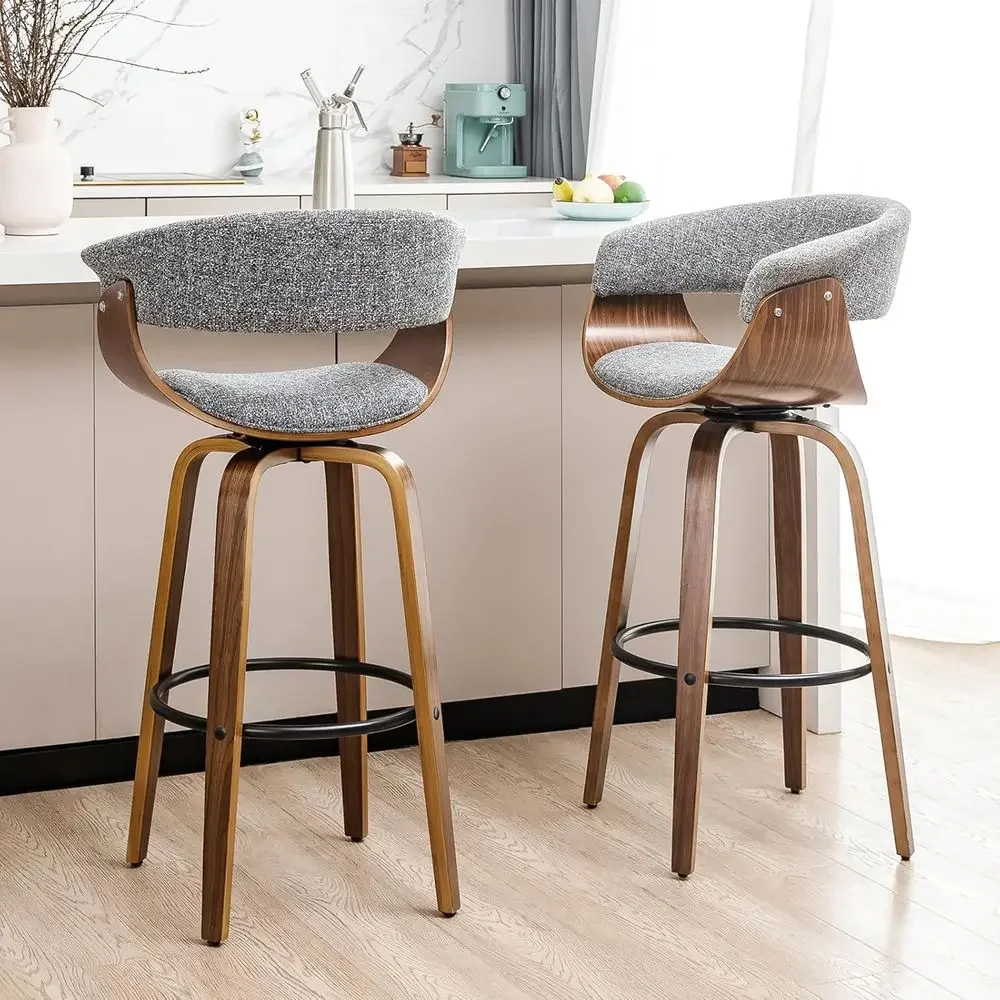 ホームバー家具用のグレーの布製回転バースツール2個セット、ウ - Home Bar Stools のレビューと価格