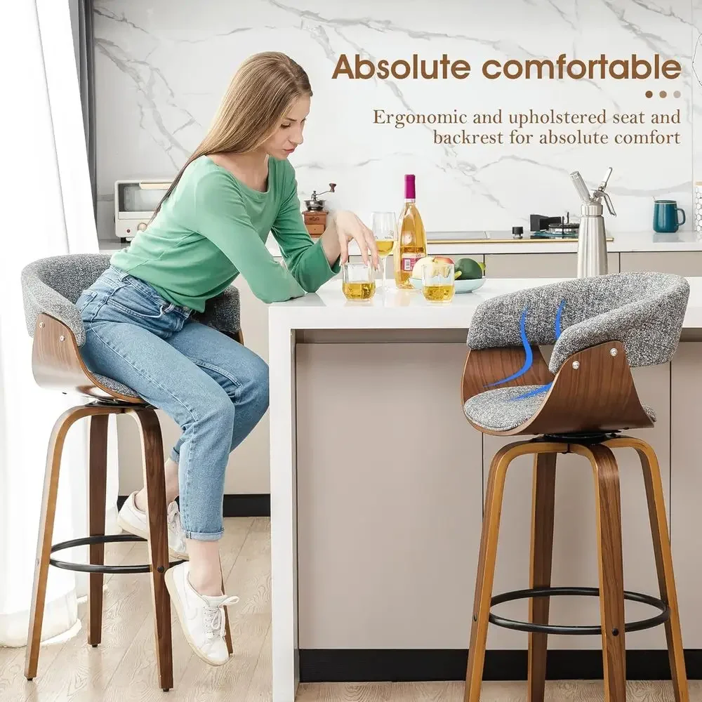 ホームバー家具用のグレーの布製回転バースツール2個セット、ウ - Home Bar Stools のレビューと価格