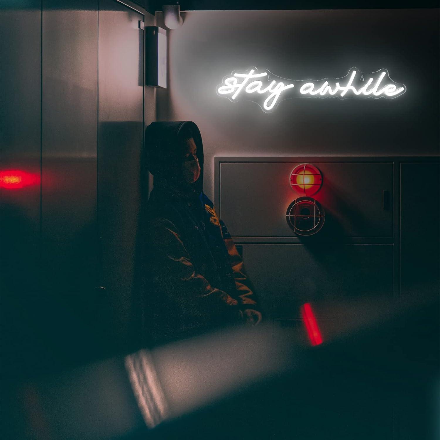 しばらく滞在してみてください ネオンサイン USB調光可能L - Home Bar Signs のレビューと価格