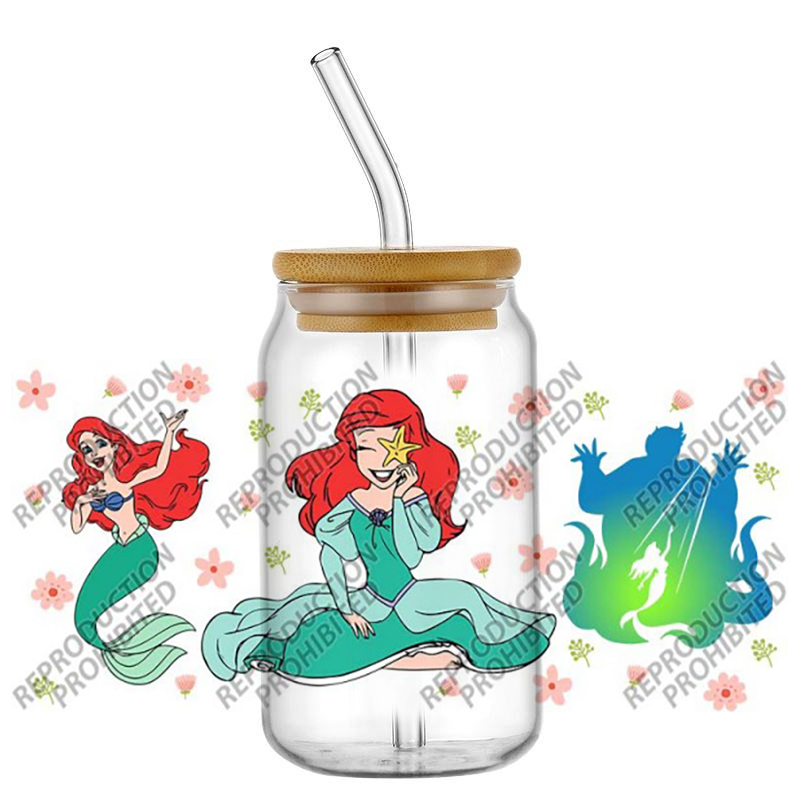 人気のレトロ漫画人魚姫アリエル有名16オンスUV DTF 3 - Old Fashioned Glass のレビューと価格