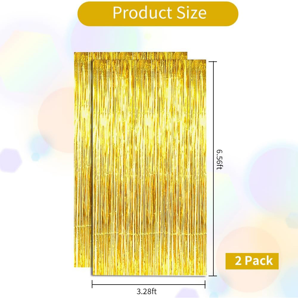 2パック ゴールドメタリックフォイルティンセルフリンジカーテ - Home Bargains のレビューと価格
