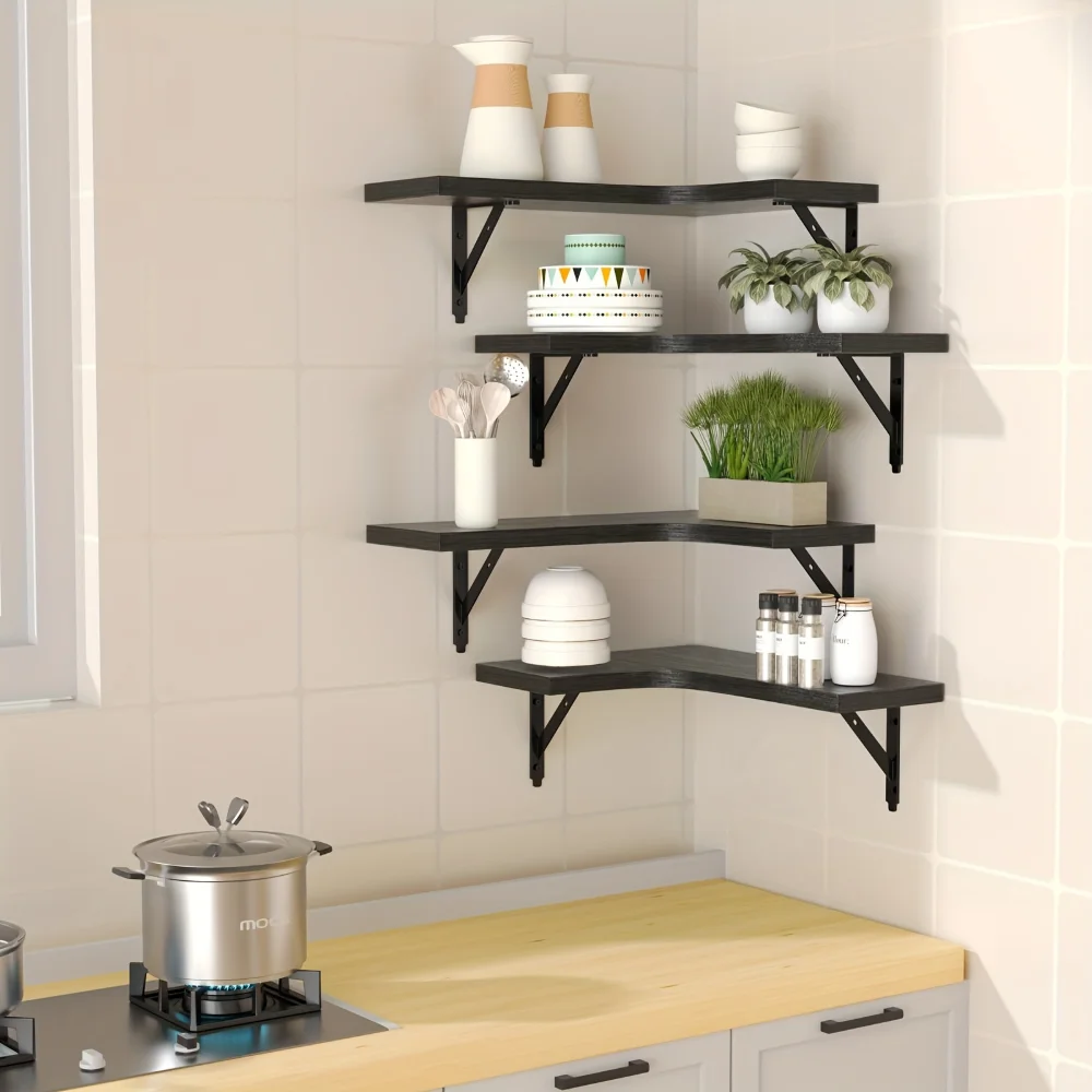 天然木目調フローティングシェルフ 壁掛けコーナー収納 モダン - Home Bar Shelf のレビューと価格