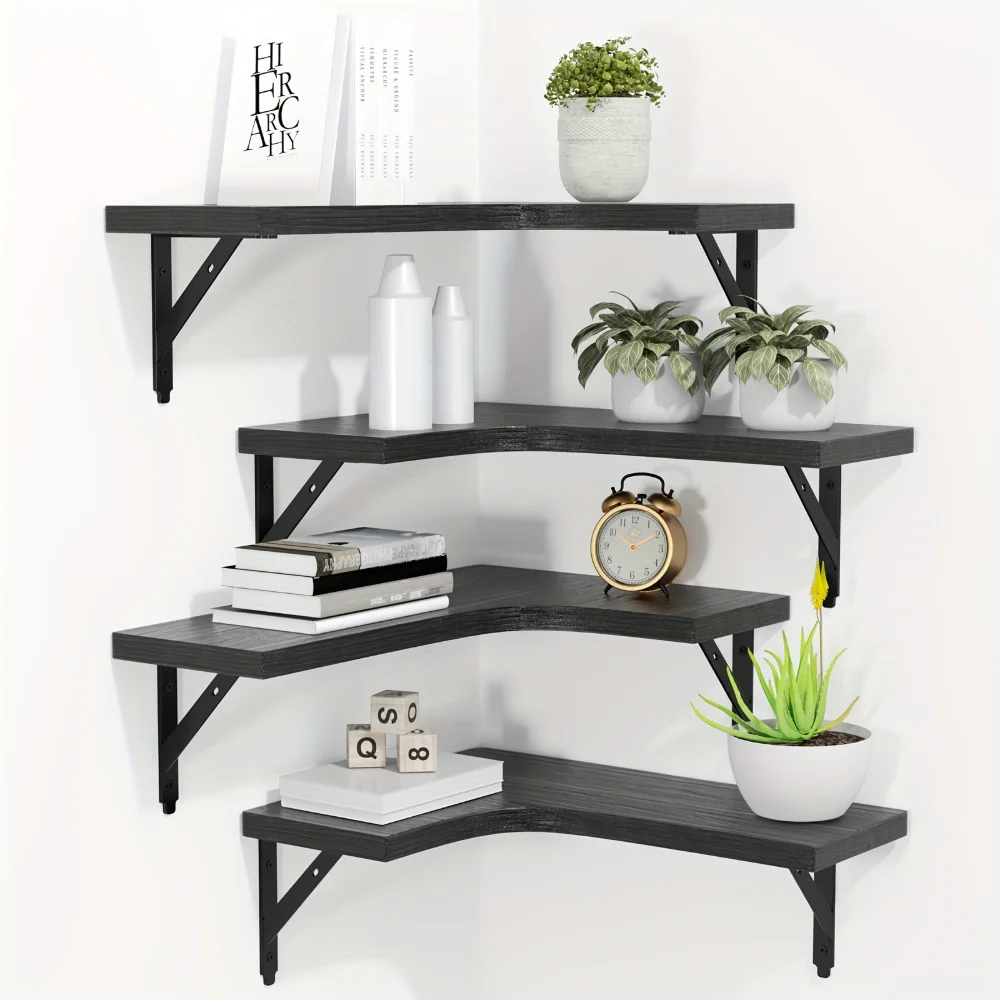 天然木目調フローティングシェルフ 壁掛けコーナー収納 モダン - Home Bar Shelf のレビューと価格