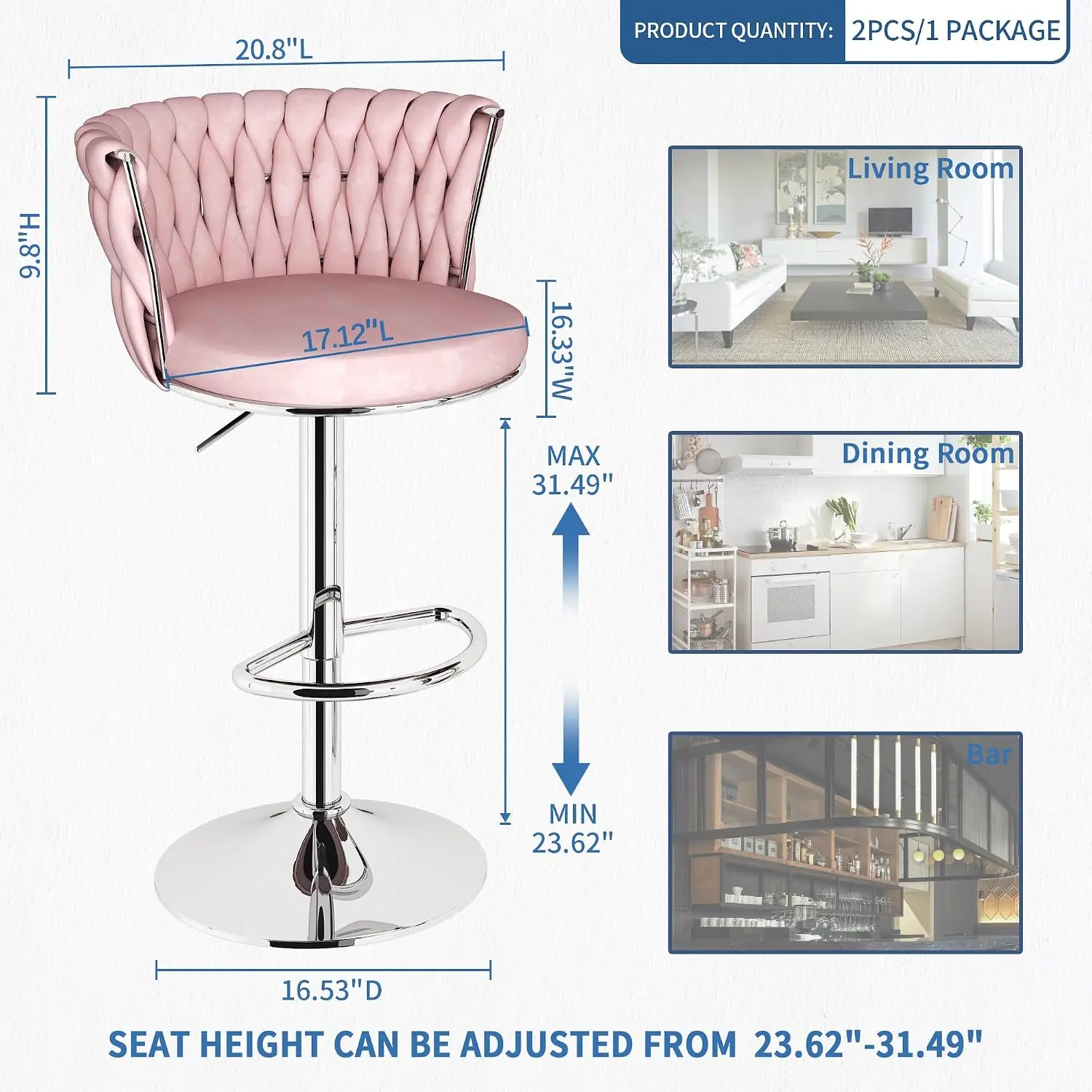 ベルベットバースツール2個セット、背もたれとフットレスト付き - Home Bar Stools のレビューと価格
