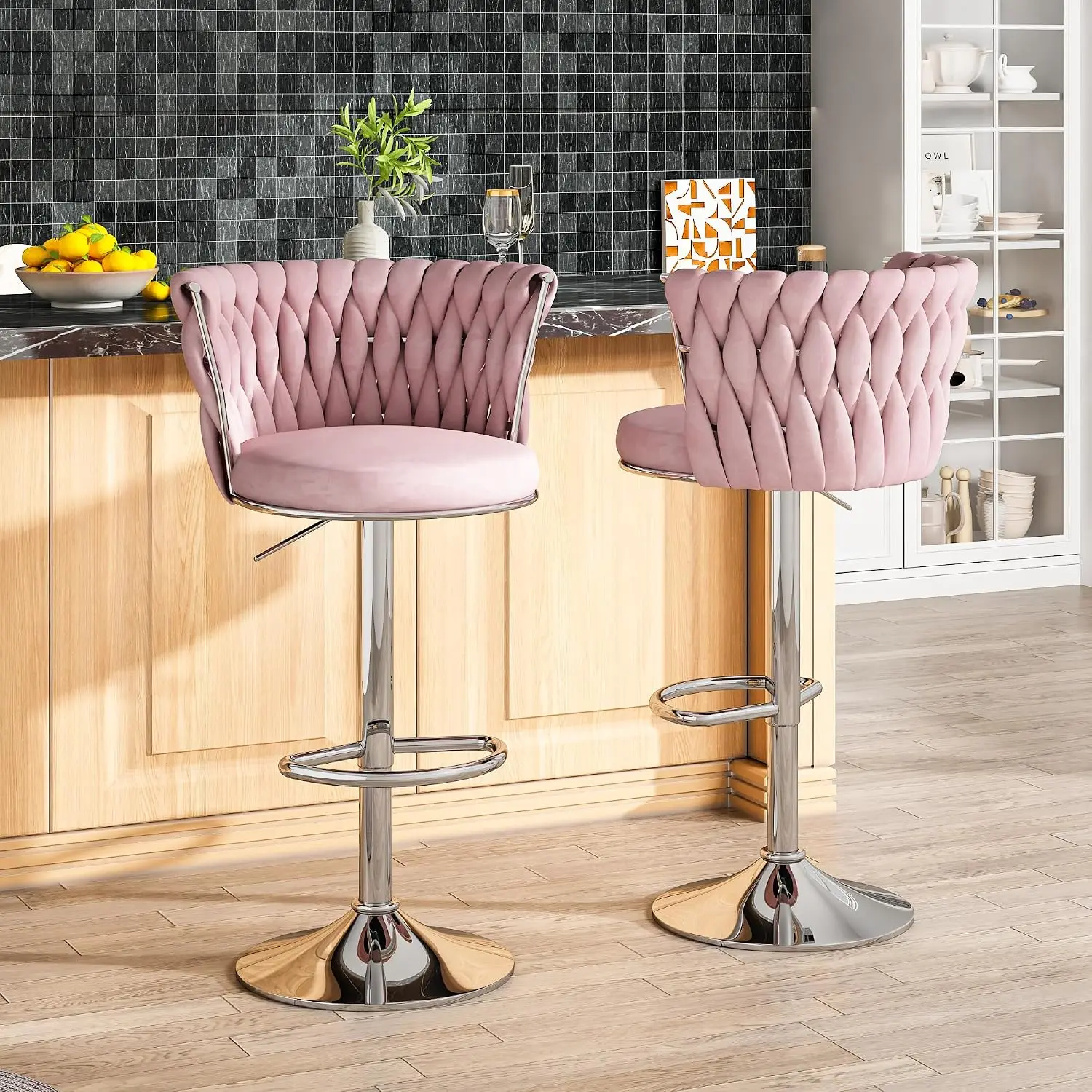 ベルベットバースツール2個セット、背もたれとフットレスト付き - Home Bar Stools のレビューと価格