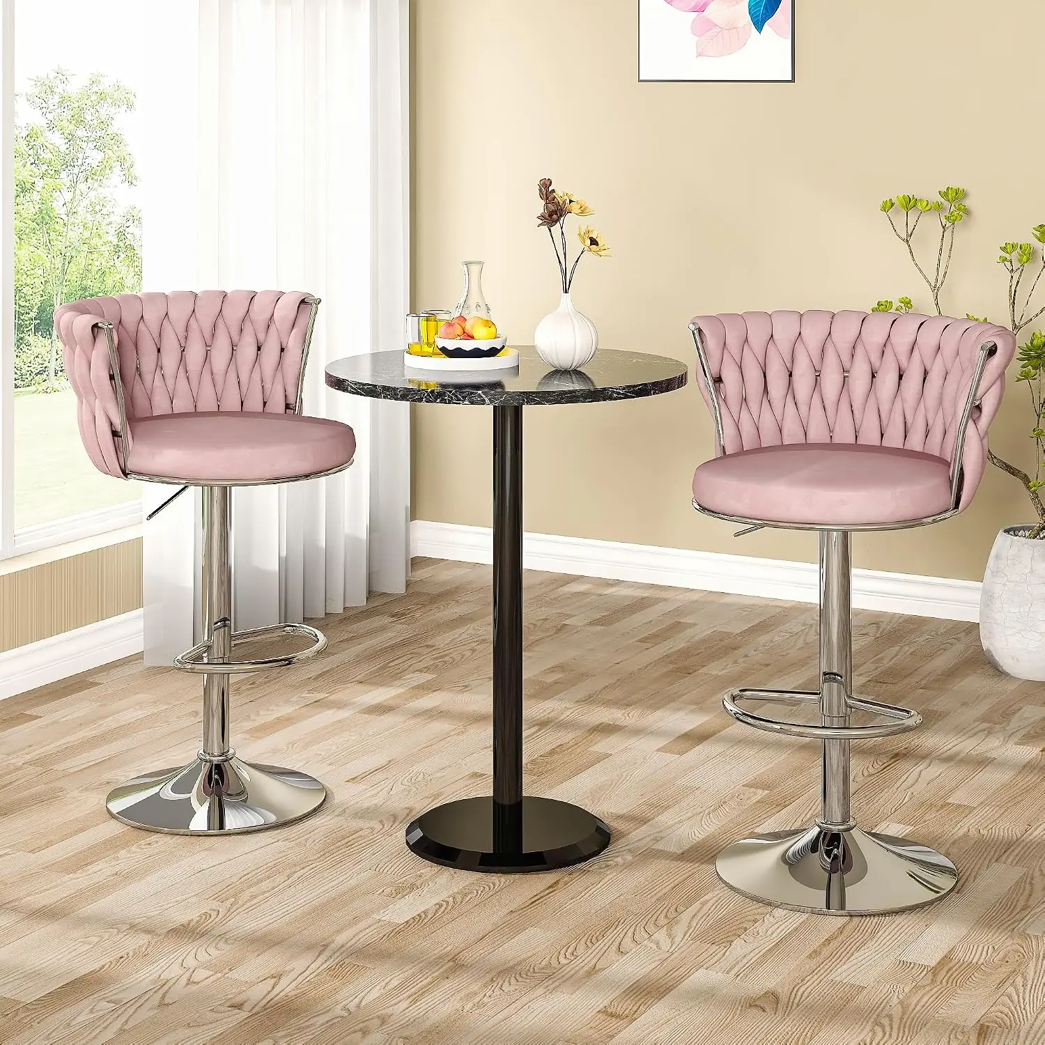 ベルベットバースツール2個セット、背もたれとフットレスト付き - Home Bar Stools のレビューと価格