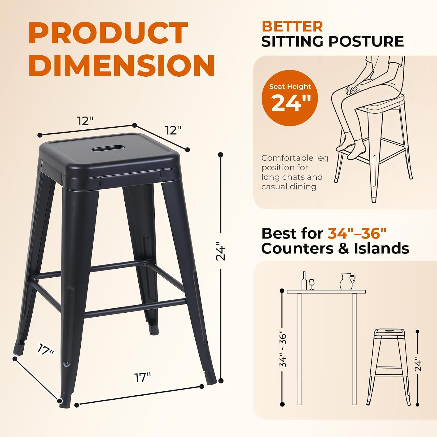 ミッドナイトブラックメタルカウンターハイトスツール6脚セット - Home Bar Seating のレビューと価格