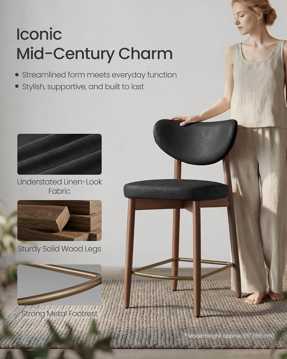 ミッドセンチュリーモダン木製バースツール2個セット合成皮革人 - Home Bar Seating のレビューと価格