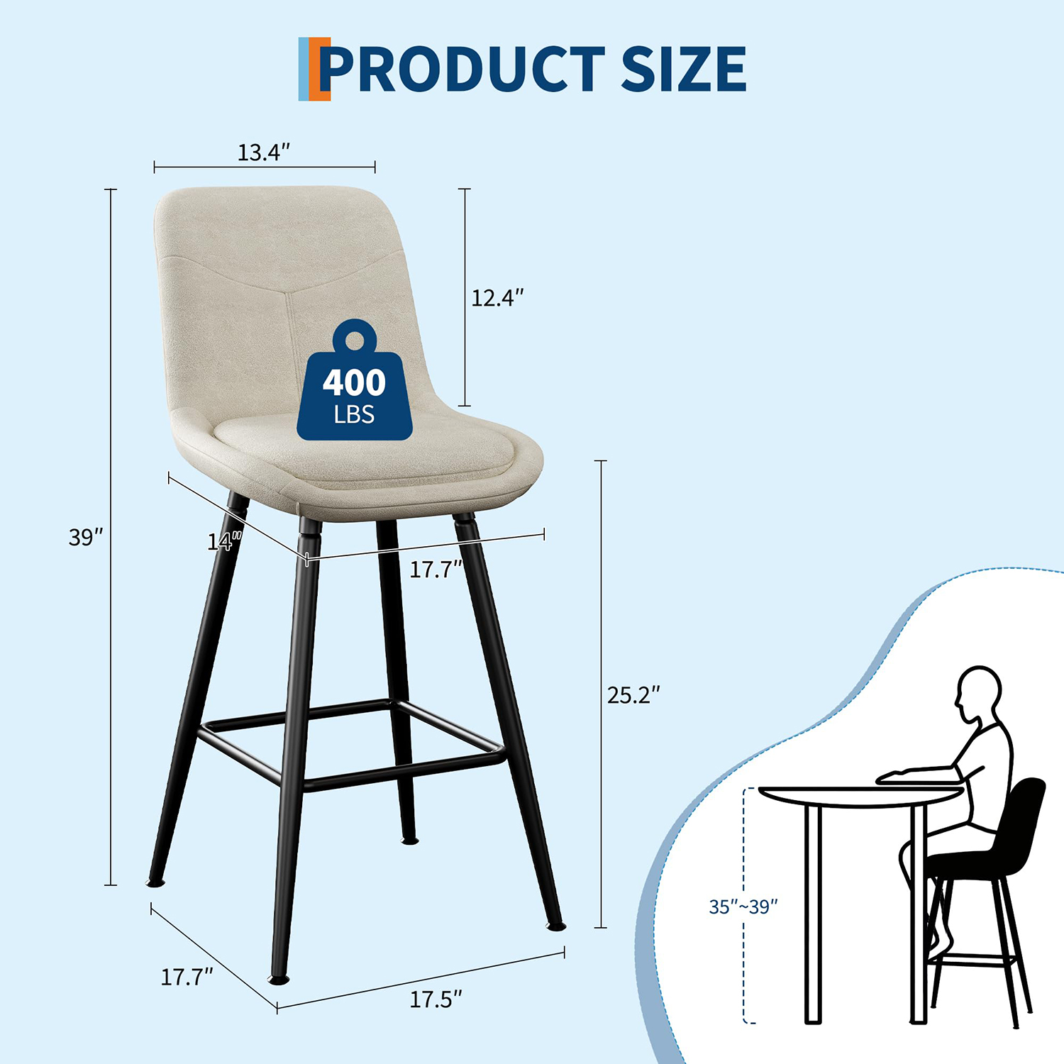 25インチの布張りバースツール2個セット、カウンター高さのシ - Home Bar Stools のレビューと価格