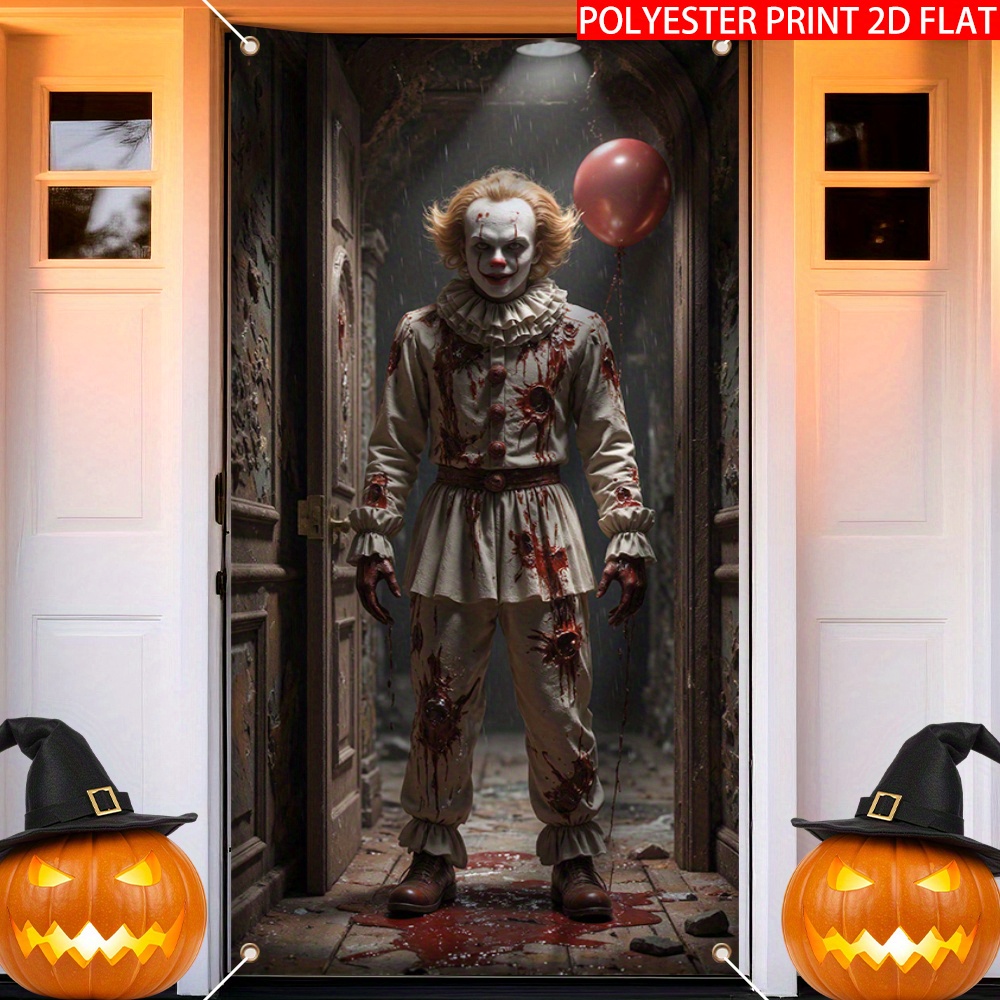 2D ドアカーテンバナー、1 個ハロウィンホラーピエロ血まみ - Home Bargains のレビューと価格