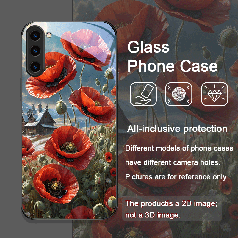 レトロなポピーの花柄、ホットレッドプリントの強化ガラス製スマ - Old Fashioned Glass のレビューと価格