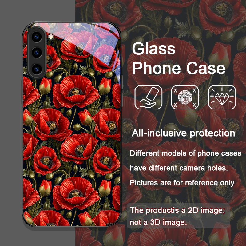 レトロなポピーの花柄、ホットレッドプリントの強化ガラス製スマ - Old Fashioned Glass のレビューと価格