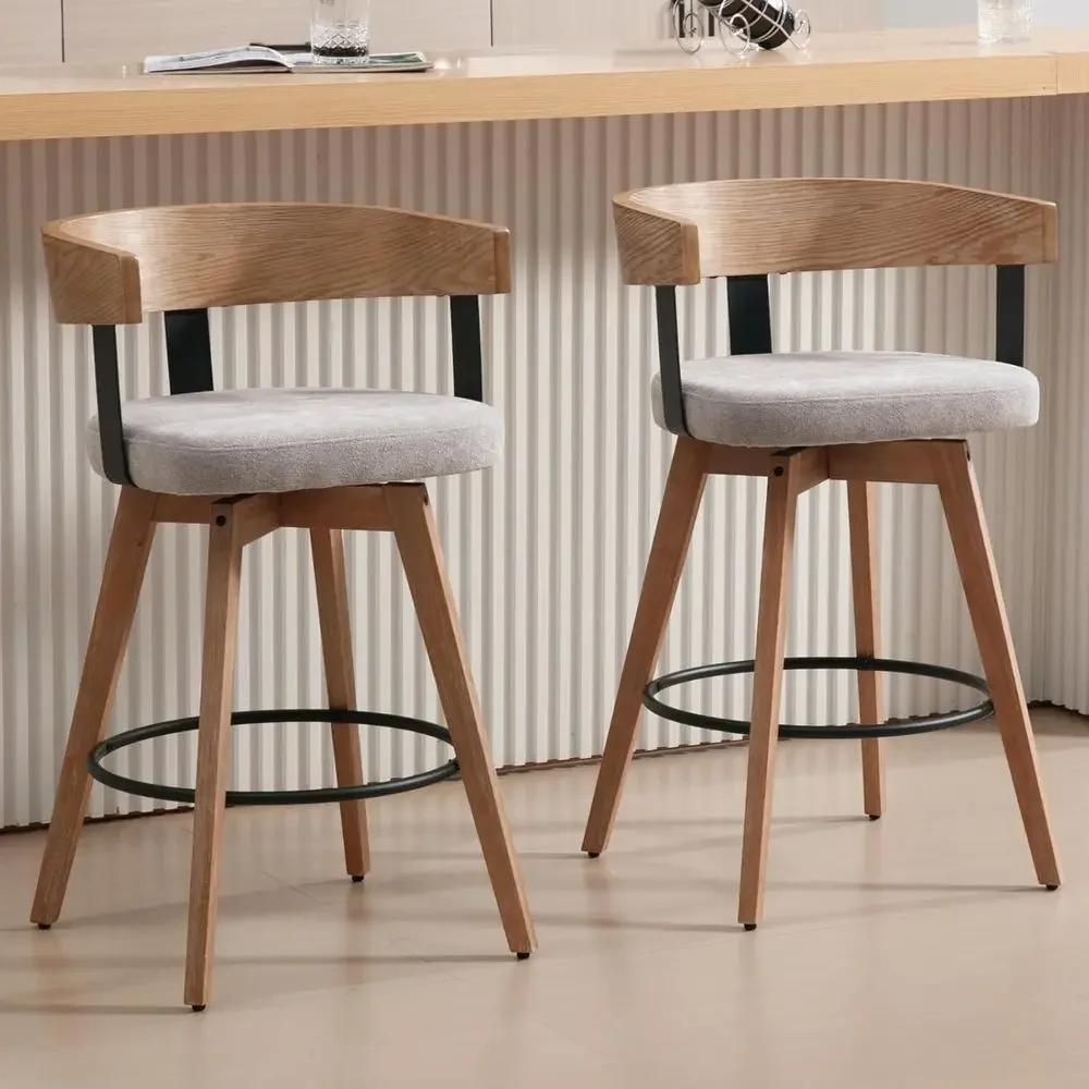 26グレーのリネン張りカウンターハイトバースツール2脚セット - Home Bar And Counter のレビューと価格