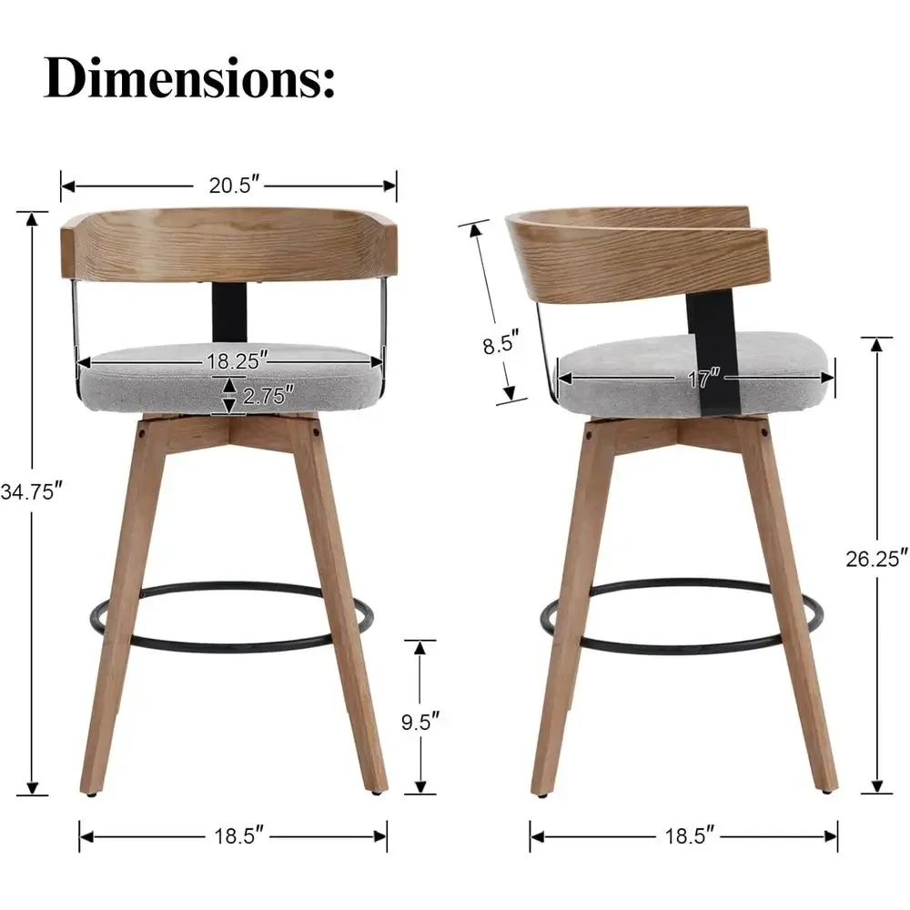 26グレーのリネン張りカウンターハイトバースツール2脚セット - Home Bar And Counter のレビューと価格