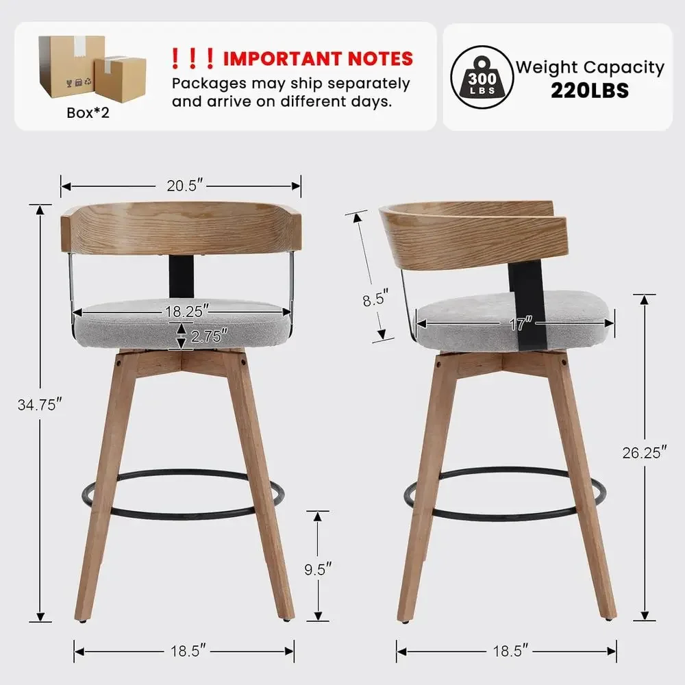 26グレーのリネン張りカウンターハイトバースツール2脚セット - Home Bar And Counter のレビューと価格