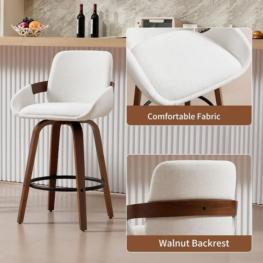 ベージュの布張り回転式バースツール（背もたれ付き）、ウォール - Home Bar Stools のレビューと価格