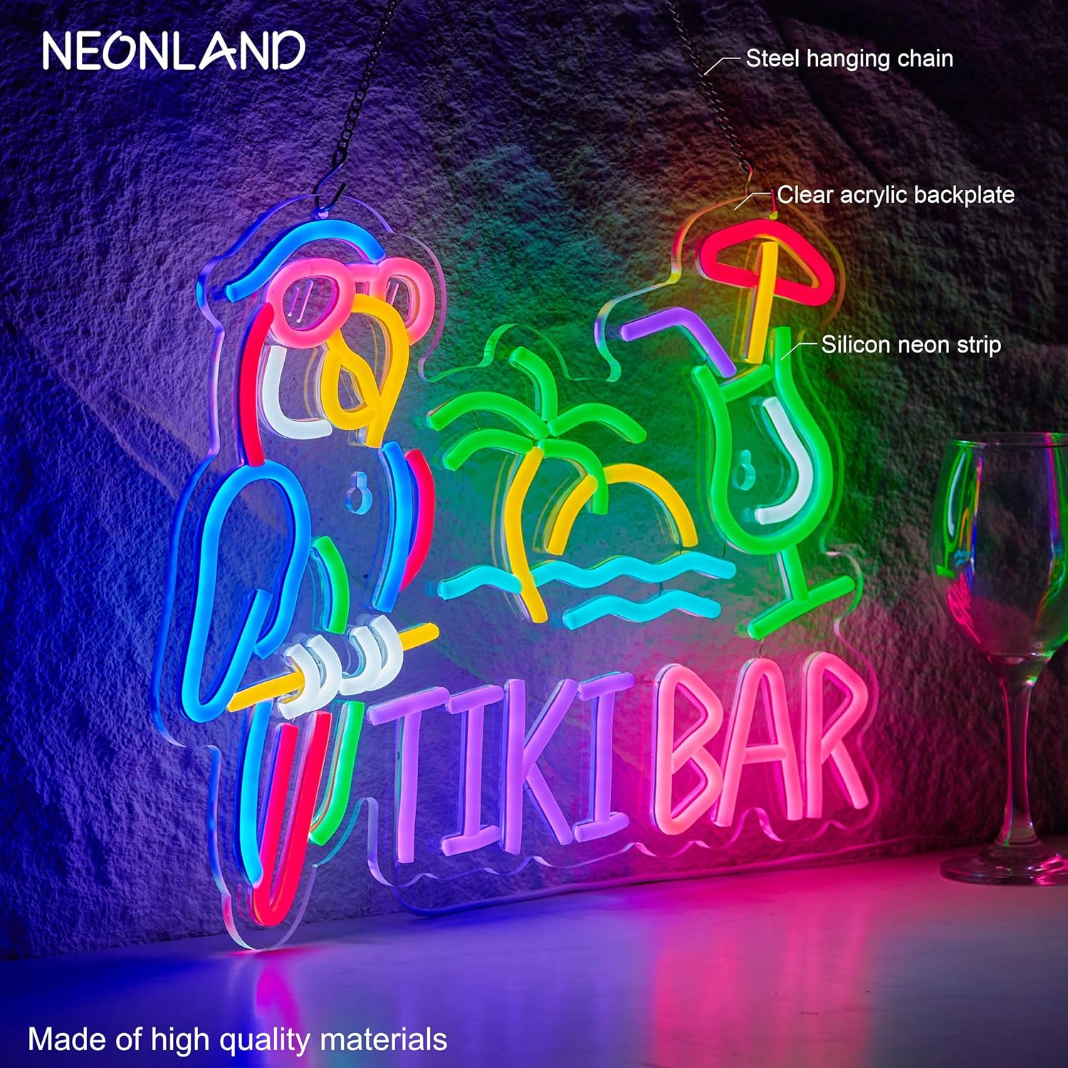 ティキバーパロットパームツリーネオンサインビジネスアートウォ - Home Bar Signs のレビューと価格