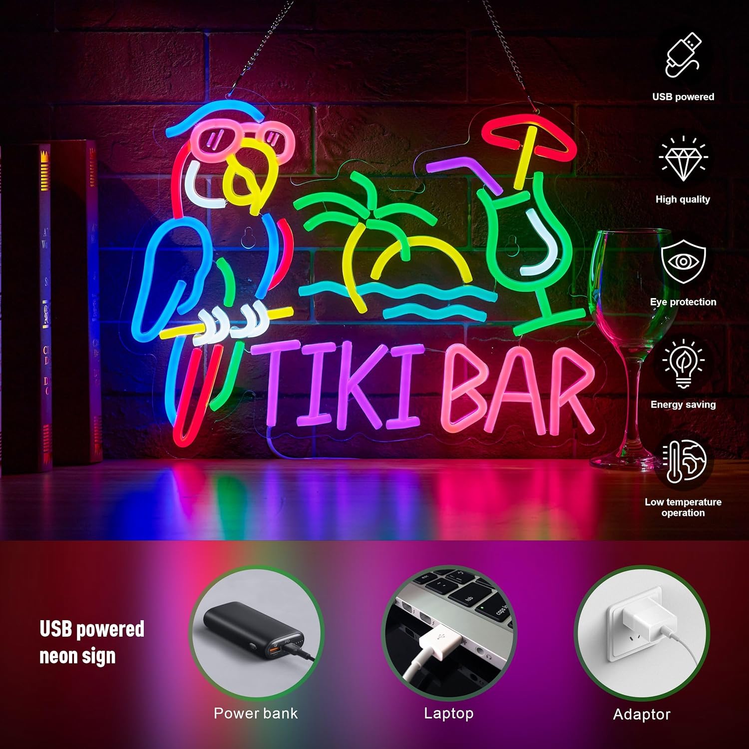 ティキバーパロットパームツリーネオンサインビジネスアートウォ - Home Bar Signs のレビューと価格