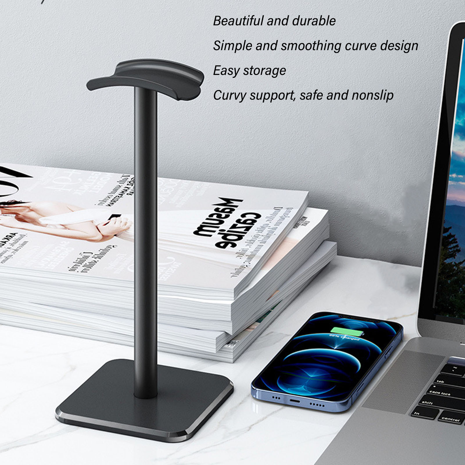 ヘッドフォンスタンド 角丸コーナー 滑り止めベース TPUト - Home Bar Stand のレビューと価格