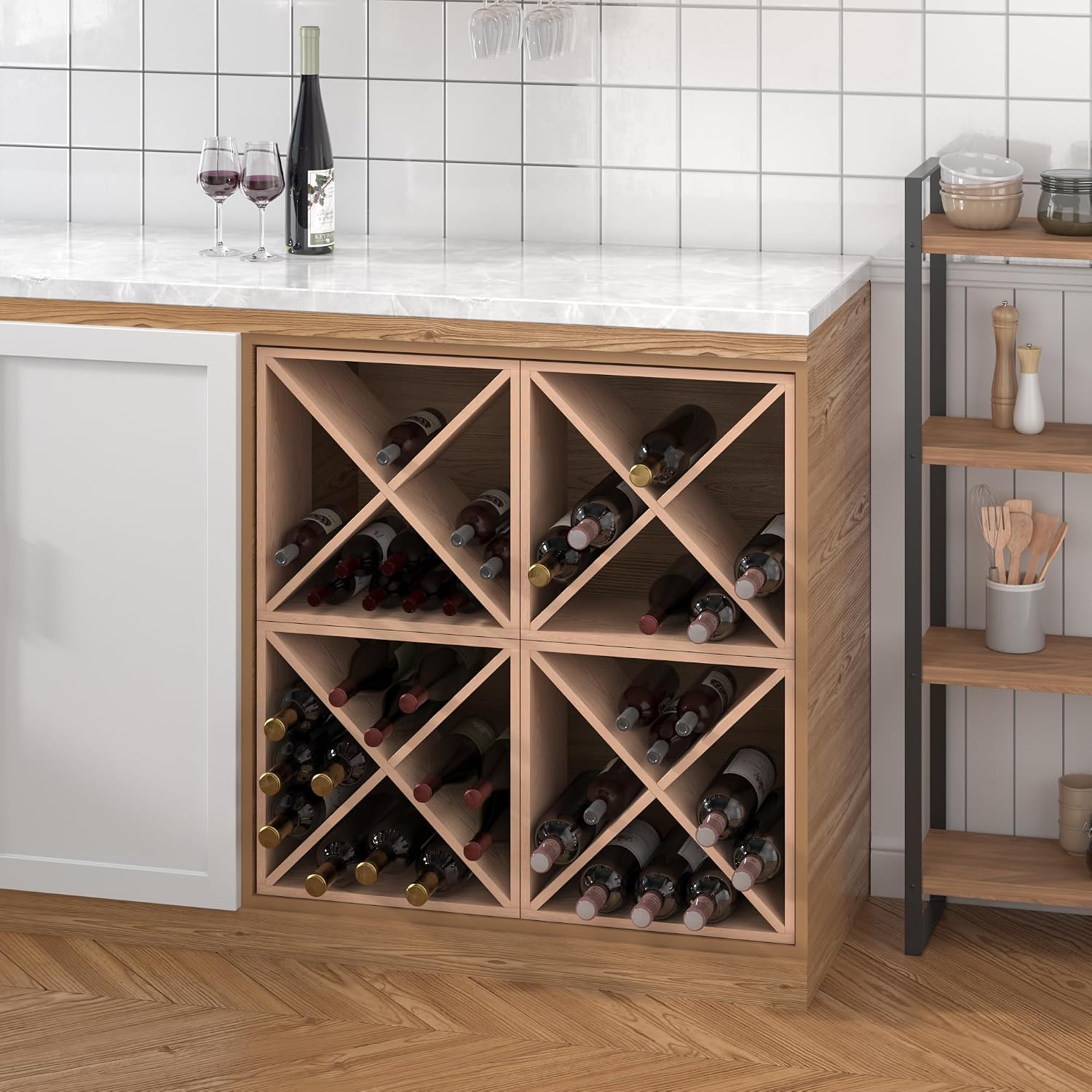 96本収納ワインラック、カウンター用ワイン収納キューブ、自立 - Home Bar Shelf のレビューと価格