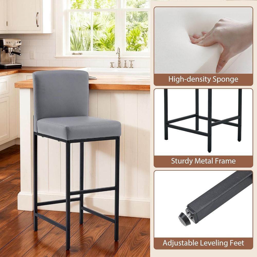 グレーのレザーレット製バースツール4脚セット、金属製の脚付き - Home Bar Stools のレビューと価格