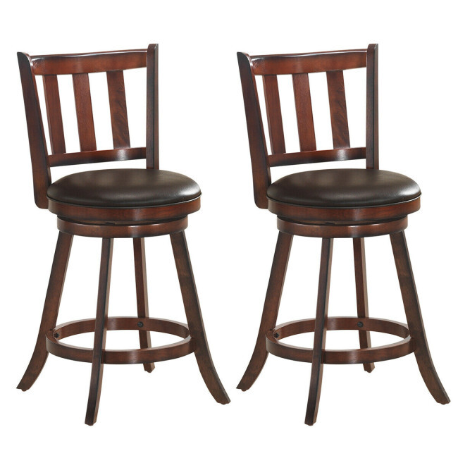セット2 レザー張りの回転式バースツール、無垢材、25インチ - Home Bar Stools のレビューと価格