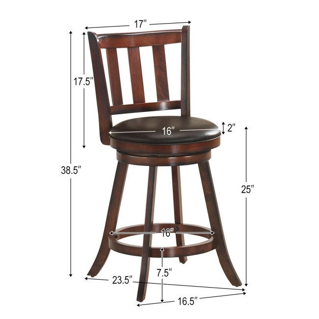 セット2 レザー張りの回転式バースツール、無垢材、25インチ - Home Bar Stools のレビューと価格