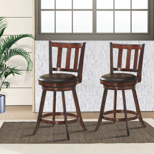 セット2 レザー張りの回転式バースツール、無垢材、25インチ - Home Bar Stools のレビューと価格