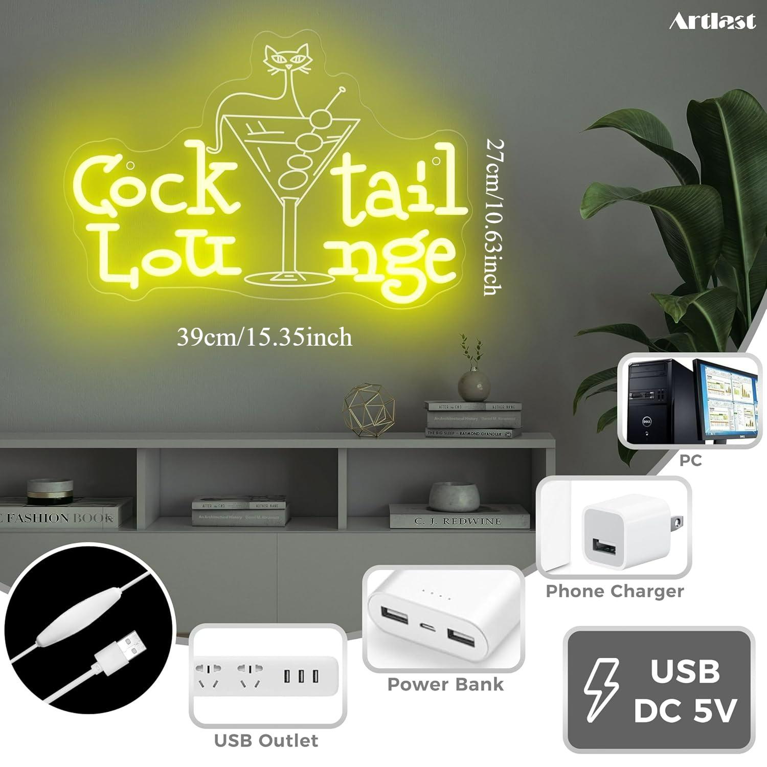 カクテルラウンジネオンサイン調光可能LEDライト、バー、ホー - Home Bar Signs のレビューと価格